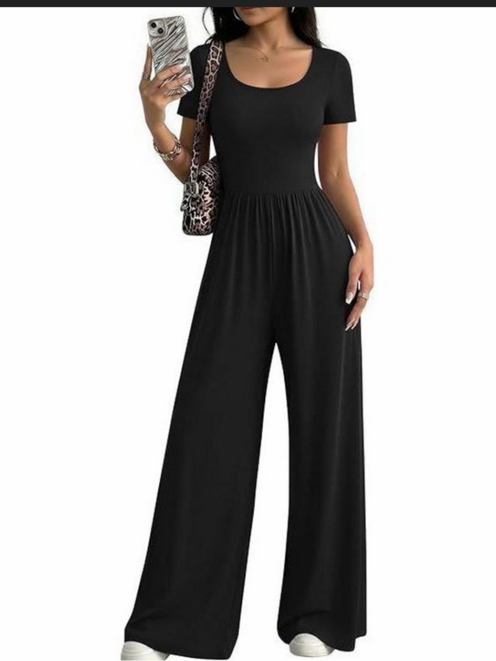 Free People Black Scoop Neck Wide-Leg Jumpsuit